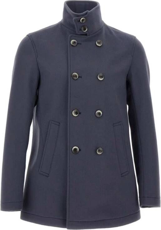 Herno Blauwe Wol Kasjmier Peacoat voor Heren Blauw Heren