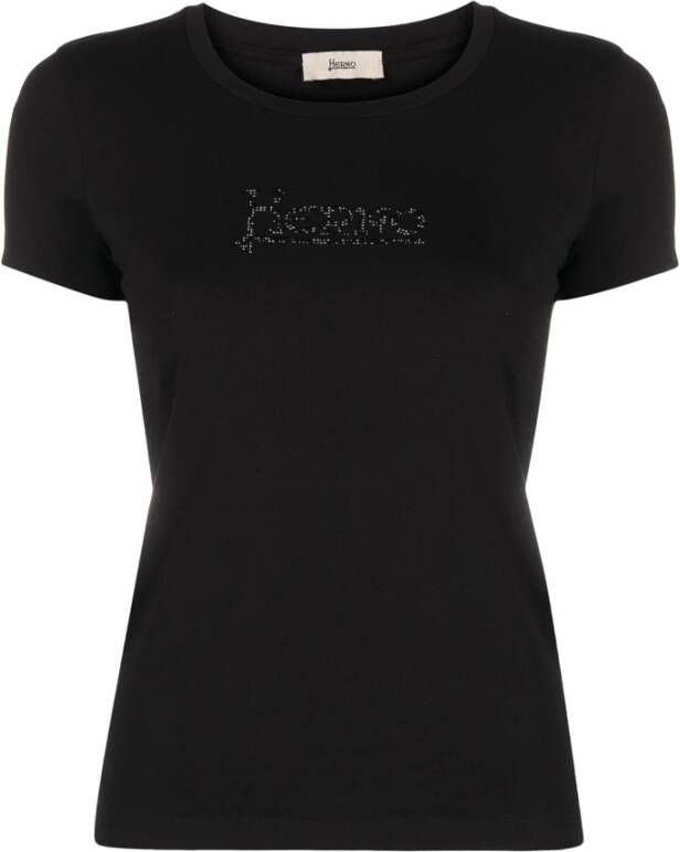 Herno T-shirt MM Ronde Logo Zwart Dames