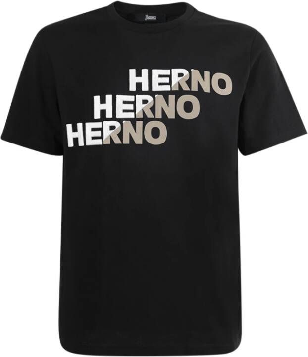 Herno Zwarte korte mouwen crew neck T-shirts en polos Zwart Heren