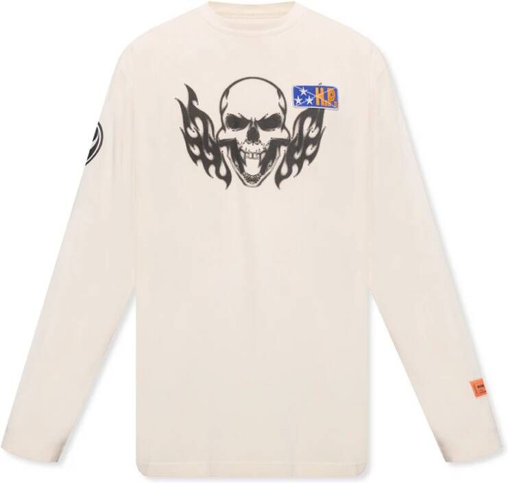 Heron Preston Logo Longsleeve T-shirt met Skull Design White Heren