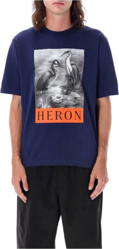 Heron Preston Navy Blauw Grafisch Print T-Shirt Aw23 Blauw Heren