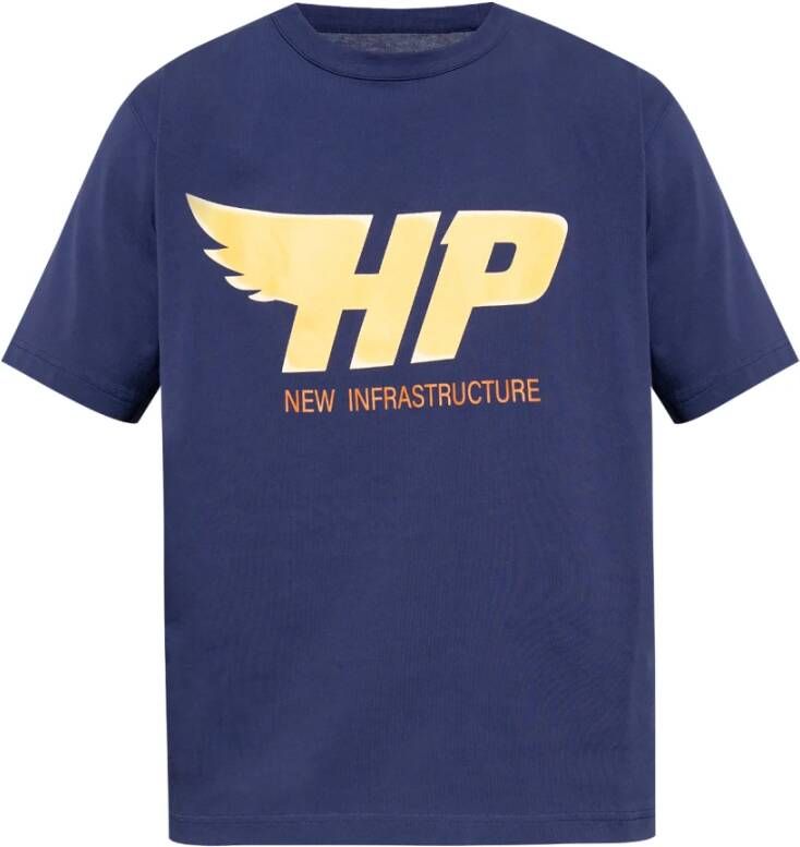 Heron Preston Navy Blue Logo Print T-Shirt Blue Heren