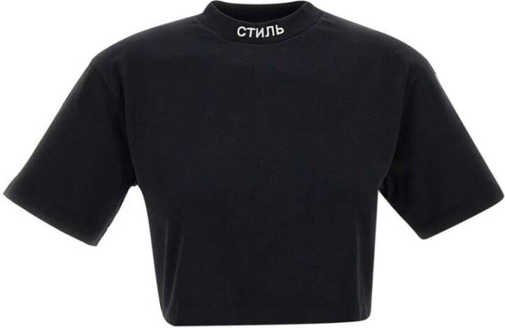 Heron Preston Logo Crop T-Shirt Zwart Wit Katoen Black Dames