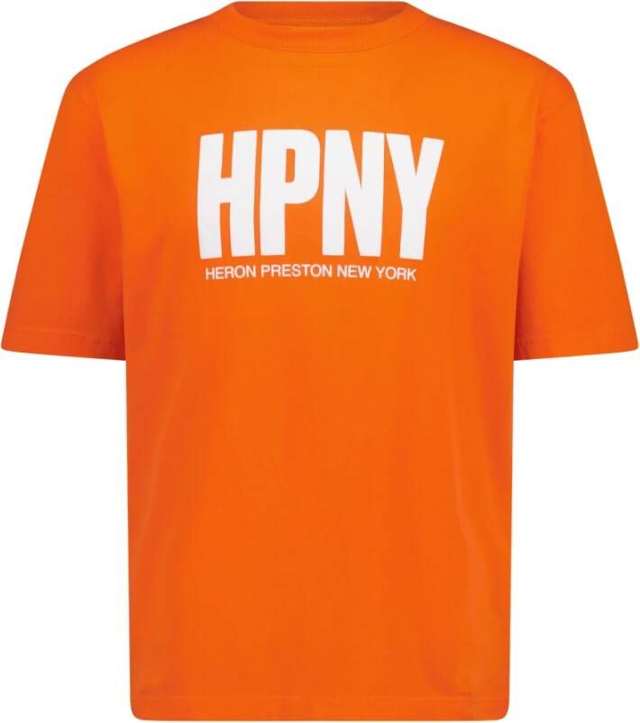 Heron Preston Oranje Hpny Print Crew Neck T-Shirt Orange Heren