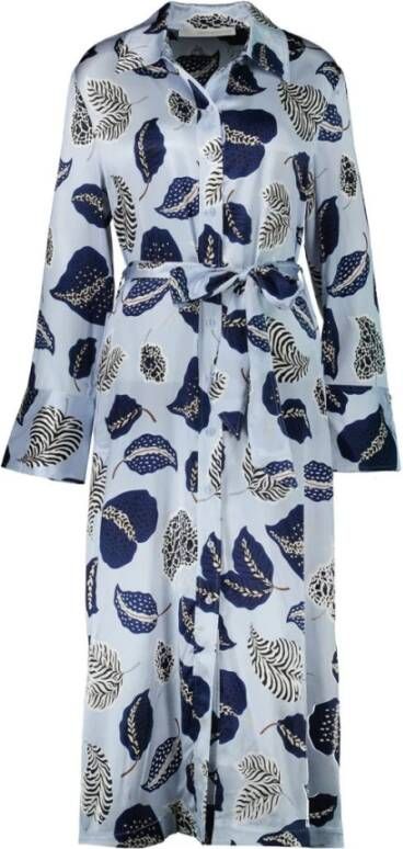 Herzen's Angelegenheit Elegante Maxi Jurk in Lichtblauw met Bladerenprint Blue Dames