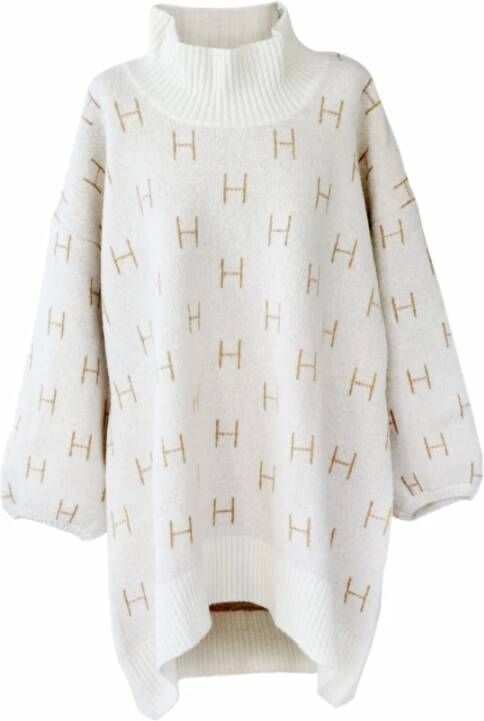 Hést Iconische Oversized Trui met Hoge Hals White Dames