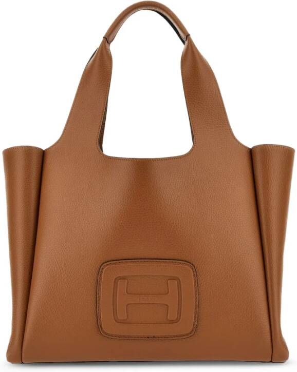 Hogan Gestructureerde leren shopper met Maxi H Brown Dames