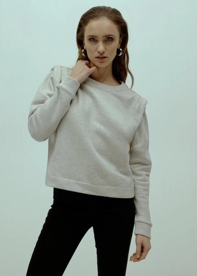 Homage to Denim sweater met schouderdetail lichtgrijs - Foto 3