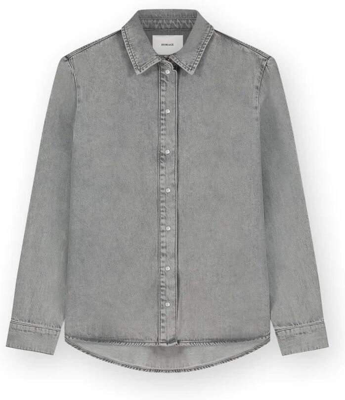 Homage Grijze Denim Blouse met Parelmoer Knopen Gray Dames