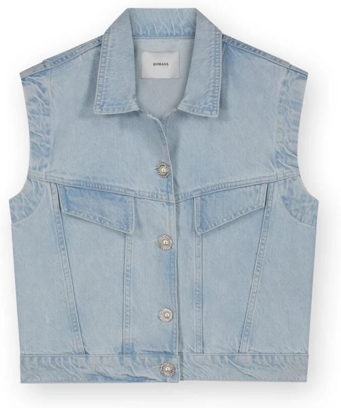 Homage Lichtblauw kort denim gilet met strass Blue Dames