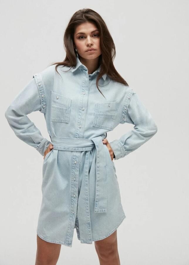 Homage to Denim spijkerjurk met afneembare mouwen light blue denim - Foto 3
