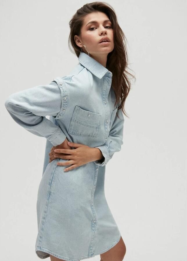 Homage to Denim spijkerjurk met afneembare mouwen light blue denim - Foto 6