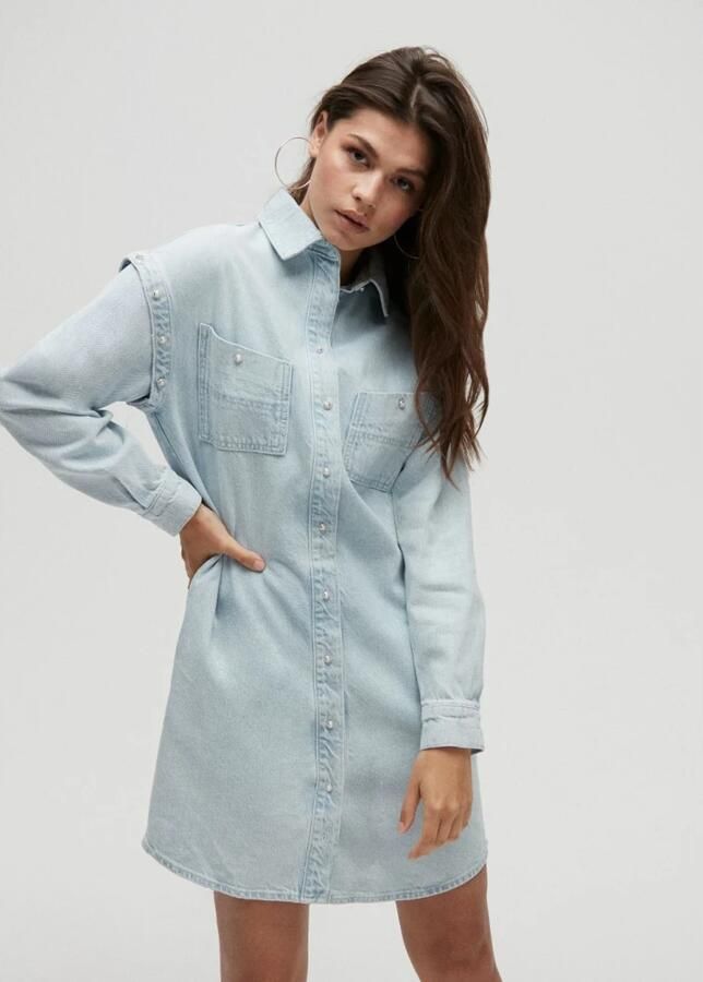 Homage to Denim spijkerjurk met afneembare mouwen light blue denim - Foto 7