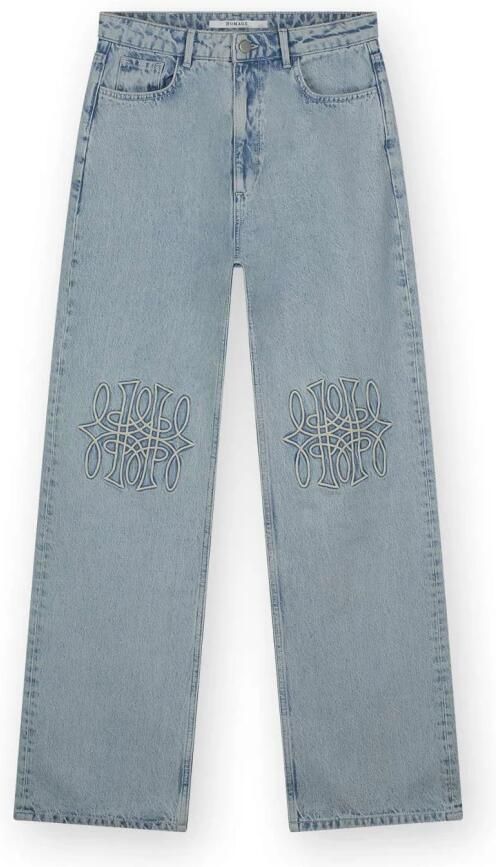 Homage to Denim high waist straight leg jeans met borduurdetail vintage blue