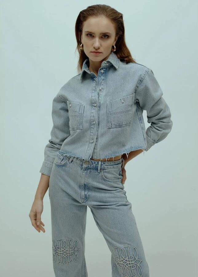 Homage to Denim high waist straight leg jeans met borduurdetail vintage blue - Foto 3