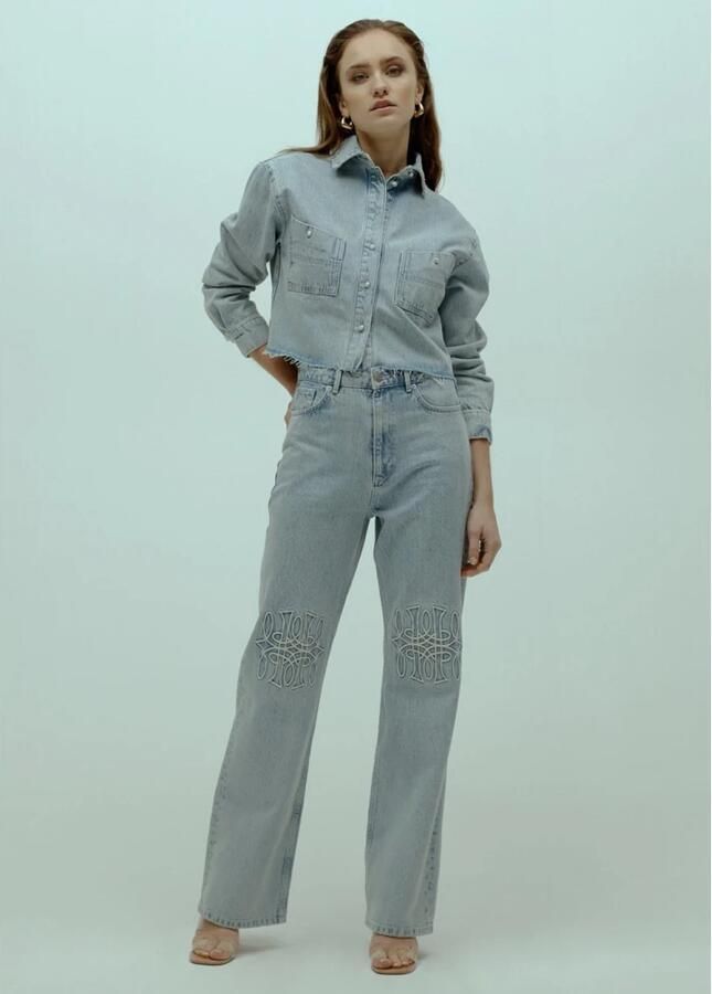 Homage to Denim high waist straight leg jeans met borduurdetail vintage blue - Foto 2