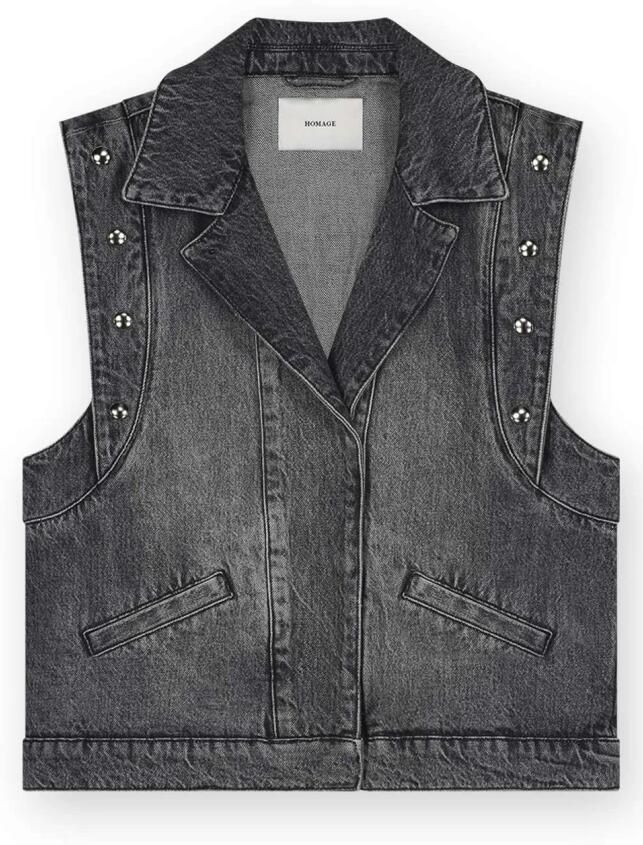 Homage Vintage Grijs Denim Gilet met Grote Studs Gray Dames