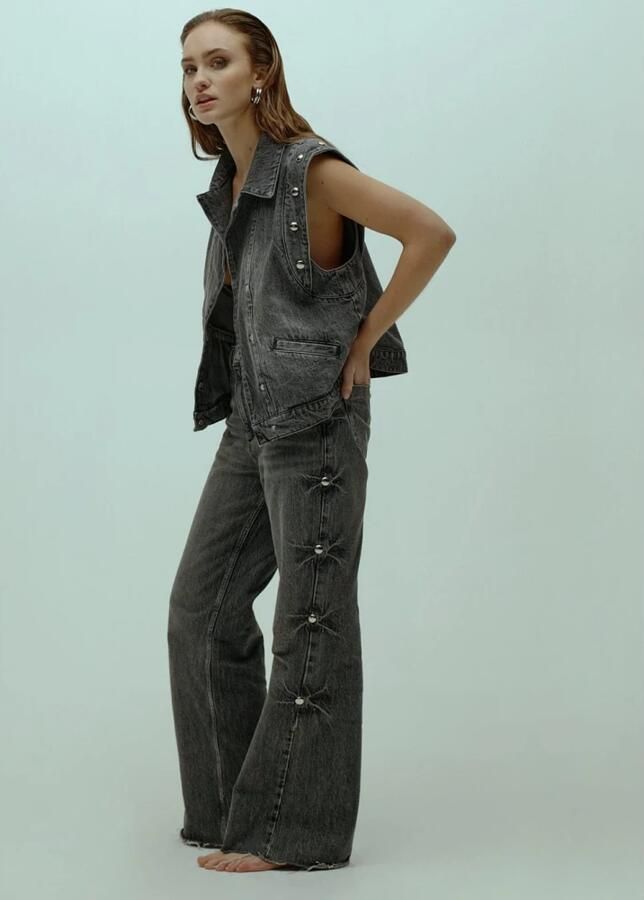 Homage Vintage Grijs Denim Gilet met Grote Studs Gray Dames - Foto 3
