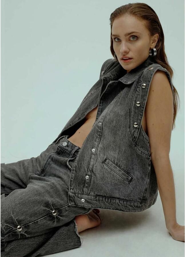 Homage Vintage Grijs Denim Gilet met Grote Studs Gray Dames - Foto 2