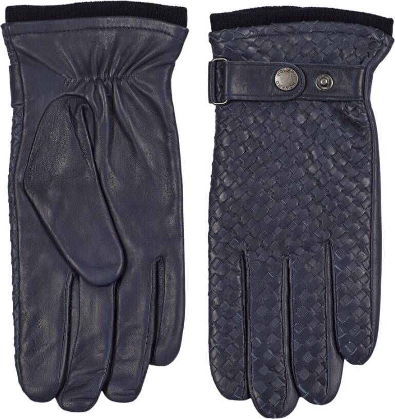 Howard London Navy Leren Gevlochten Handschoenen Blauw Heren