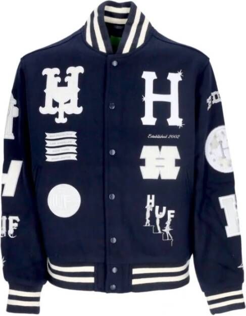 HUF Varsity Jacket Navy Streetwear Hoodie Blue Heren