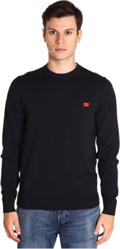 Hugo Boss Blauwe Sweaters met Geribbelde Kraag en Manchetten Blauw Heren