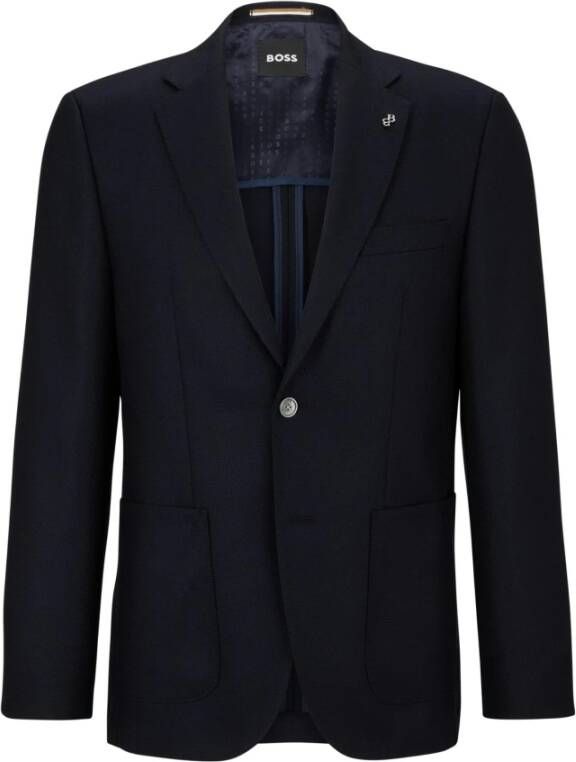 Hugo Boss Regular Fit Wollen Vest met Micro Patroon Blue Heren