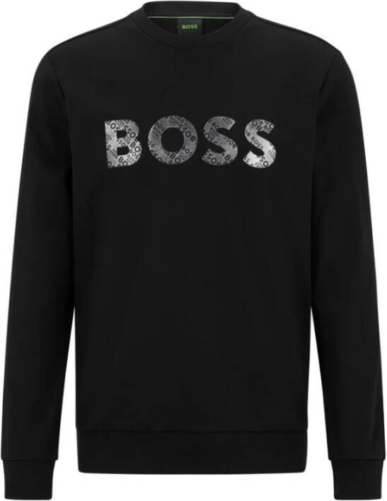 Hugo Boss Casual Sweatshirt van Katoenmix met Spiegeleffect Logo Zwart Heren