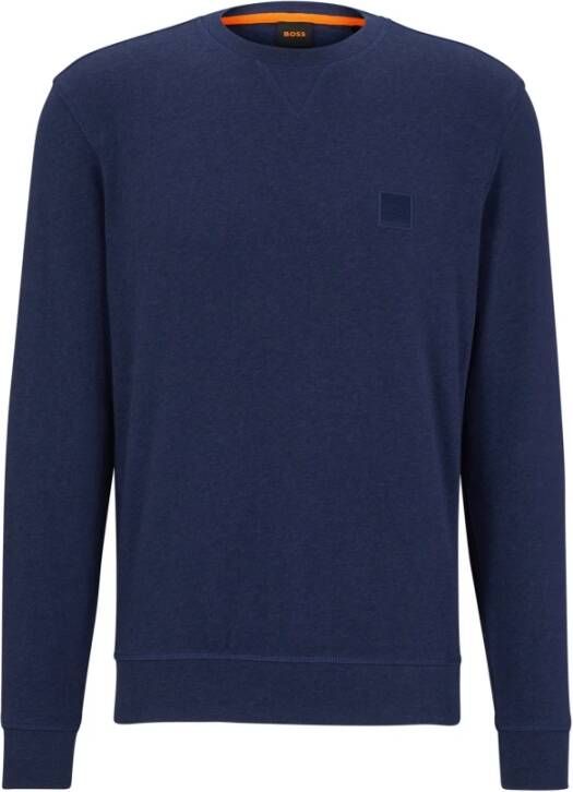 Boss Blauwe Katoenen Sweatshirt met Ronde Hals en Logo Blue Heren