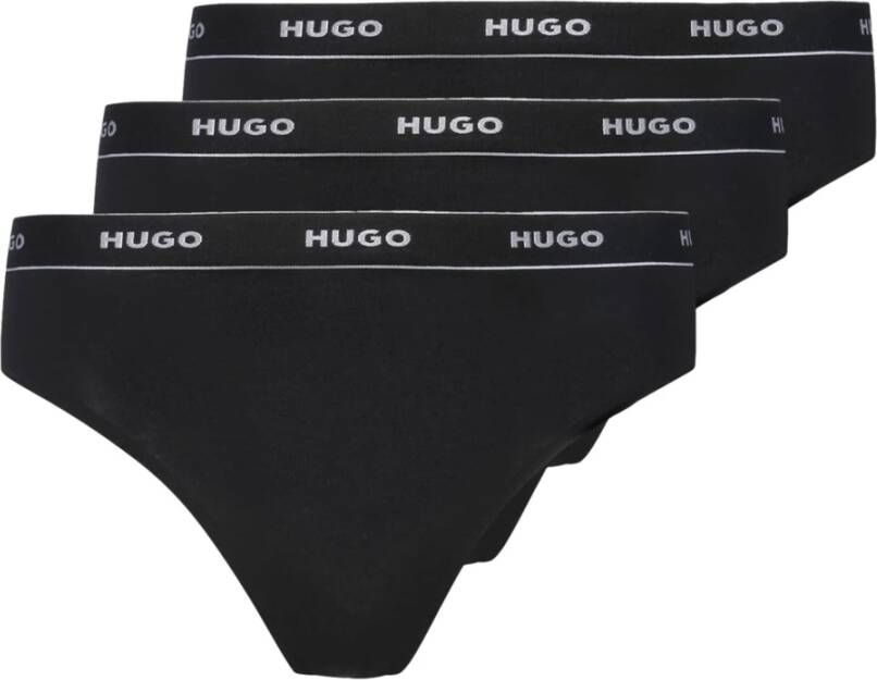 Hugo Boss Elasticized cotton thong pack of three 50469681 Zwart Dames