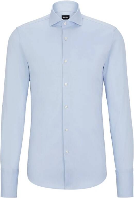 Hugo Boss Slim Fit Stretch Katoenen Overhemd met Stijlvolle Details Blue Heren