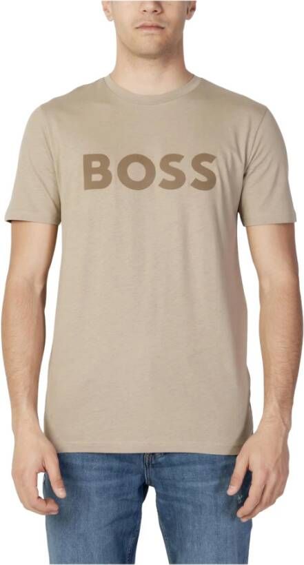 Hugo Boss Heren Beige Print T-shirt Beige Heren