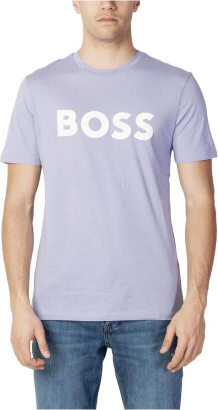 Hugo Boss Heren Print T-shirt Liliac Korte Mouw Purple Heren