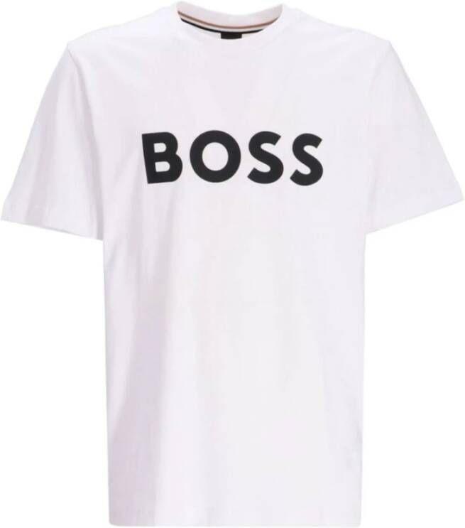 Hugo Boss Logo Print T-Shirt met Geribbelde Crew Neck White Heren