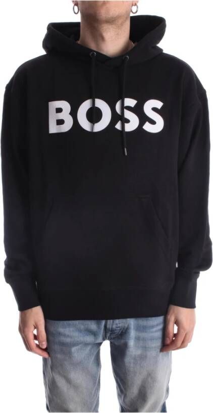 Boss Zwarte Katoenen Sweatshirt met Logo Print Black Heren