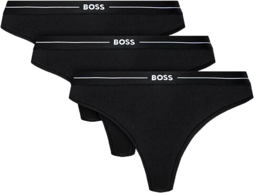 Hugo Boss 3P String Set Zwart Katoen Elastisch Logo Tailleband Black Dames - Foto 11