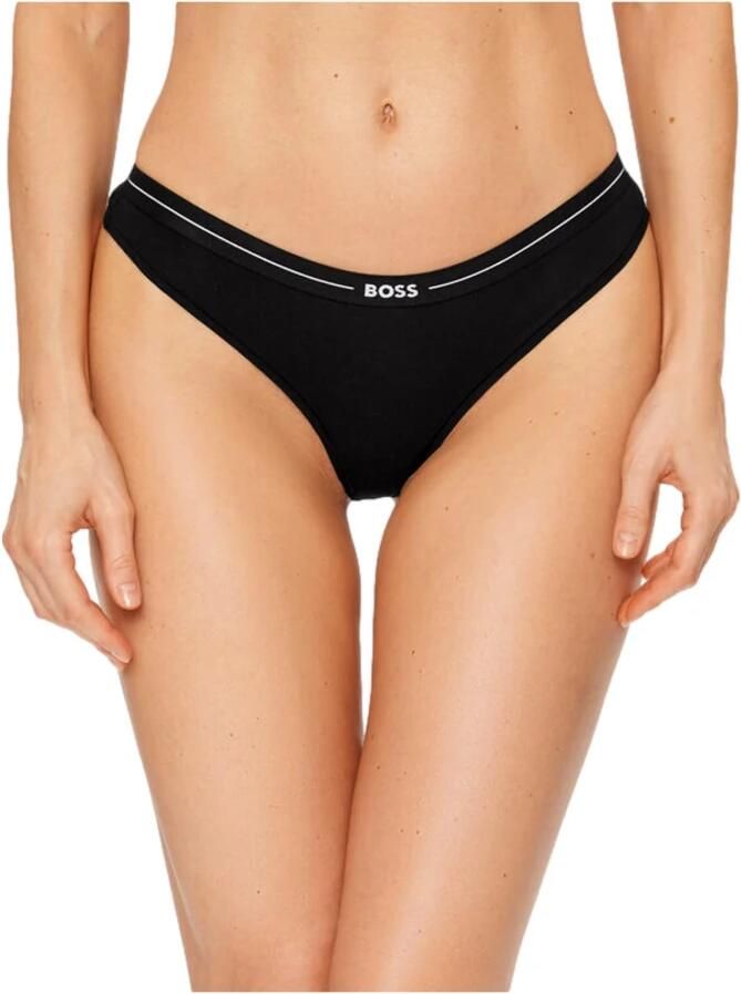 Hugo Boss 3P String Set Zwart Katoen Elastisch Logo Tailleband Black Dames - Foto 2