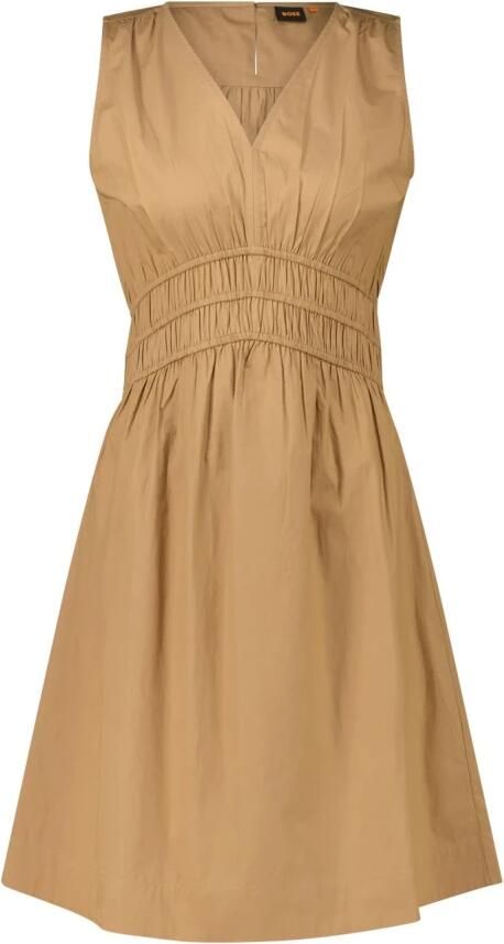 Hugo Boss A-Lijn Jurk met V-Hals en Rugknoop Detail Brown Dames