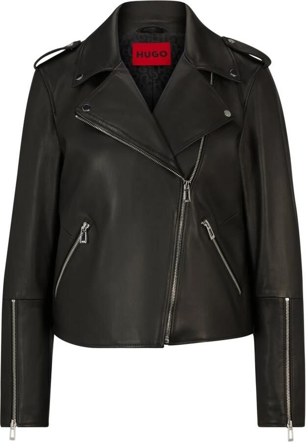 Hugo Boss Asymmetrische Leren Bikerjas Black Heren