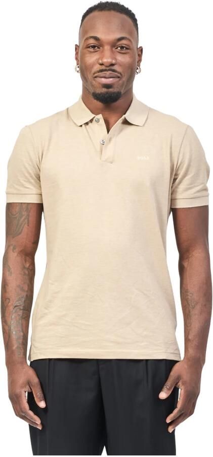 Hugo Boss Katoenen Polo Shirt met Geribbelde Randen Beige Heren - Foto 5