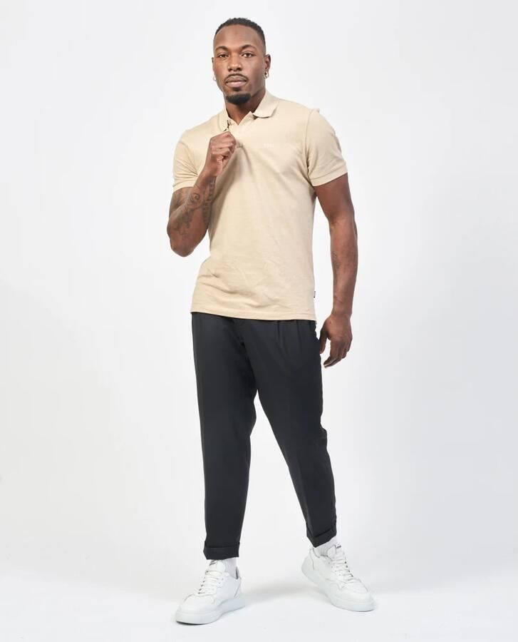 Hugo Boss Katoenen Polo Shirt met Geribbelde Randen Beige Heren - Foto 2