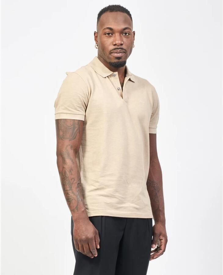 Hugo Boss Katoenen Polo Shirt met Geribbelde Randen Beige Heren