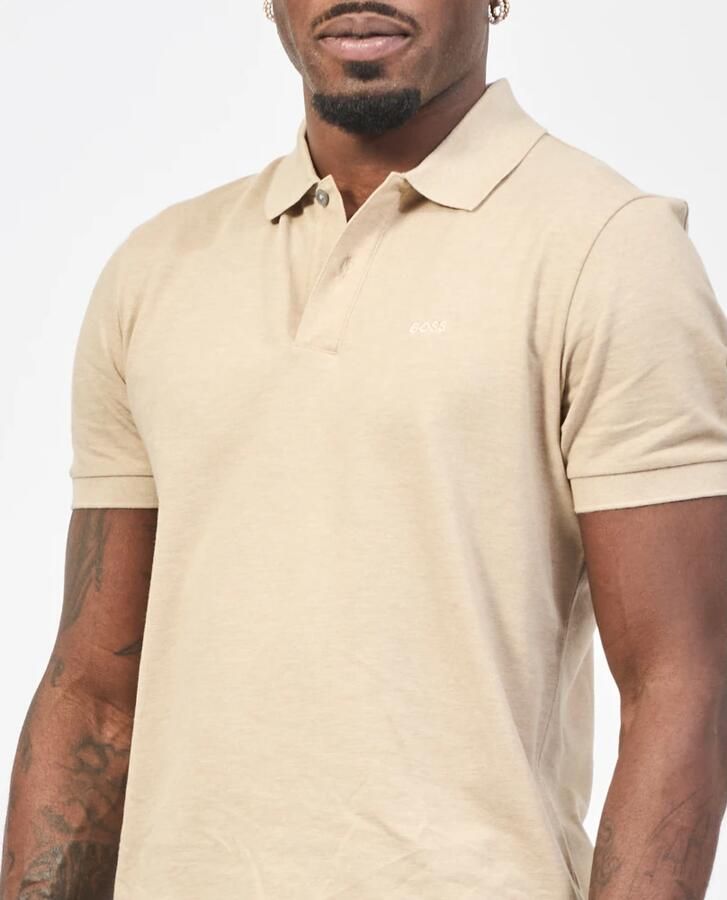 Hugo Boss Katoenen Polo Shirt met Geribbelde Randen Beige Heren - Foto 3