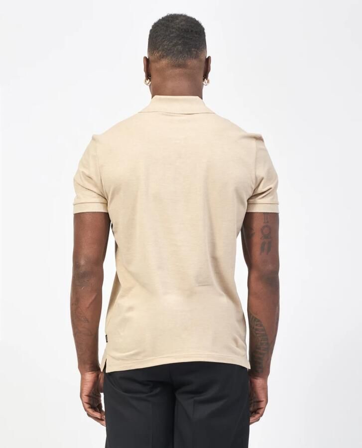 Hugo Boss Katoenen Polo Shirt met Geribbelde Randen Beige Heren - Foto 4