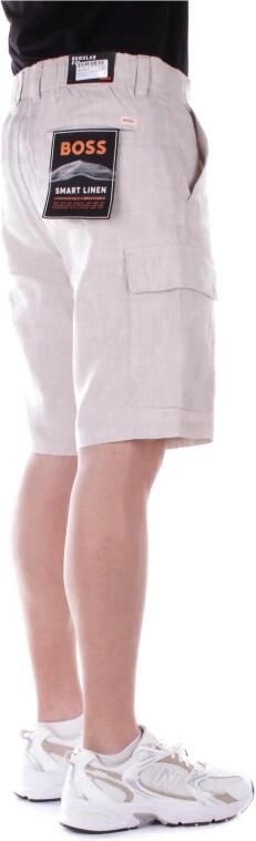 Hugo Boss Beige Linnen Shorts Rits Knoop Zakken Beige Heren - Foto 4