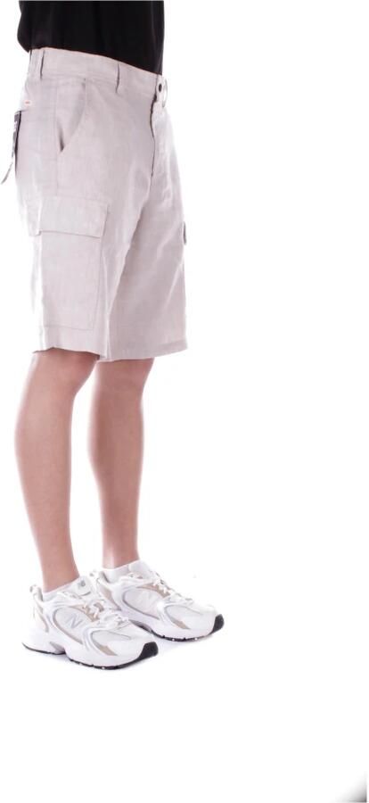 Hugo Boss Beige Linnen Shorts Rits Knoop Zakken Beige Heren