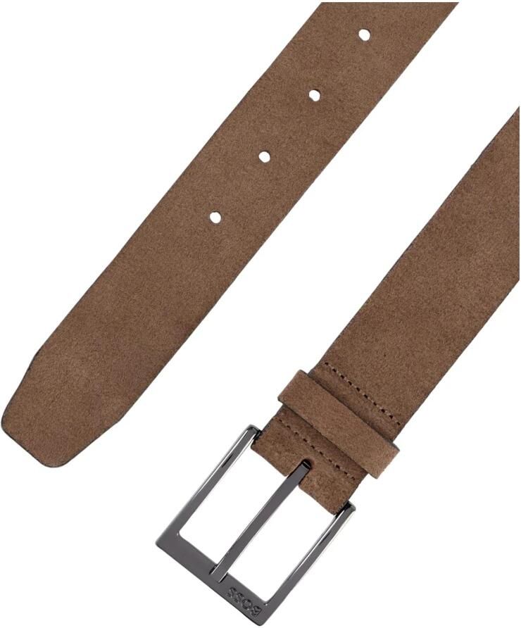 Hugo Boss Beige Suède Leren Riem met Logo Gesp Beige Heren