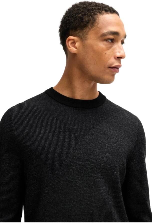 Hugo Boss Bicolor Jacquard Trui Regular Fit Zwart Black Heren - Foto 4