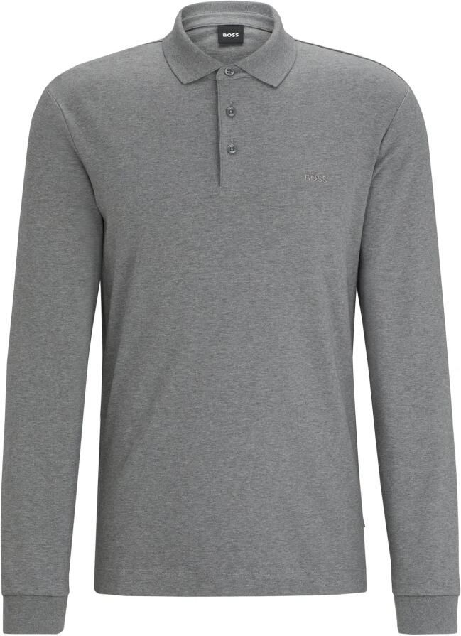 Boss Organisch Katoenen Longsleeve met Platte Gebreide Kraag Gray Heren