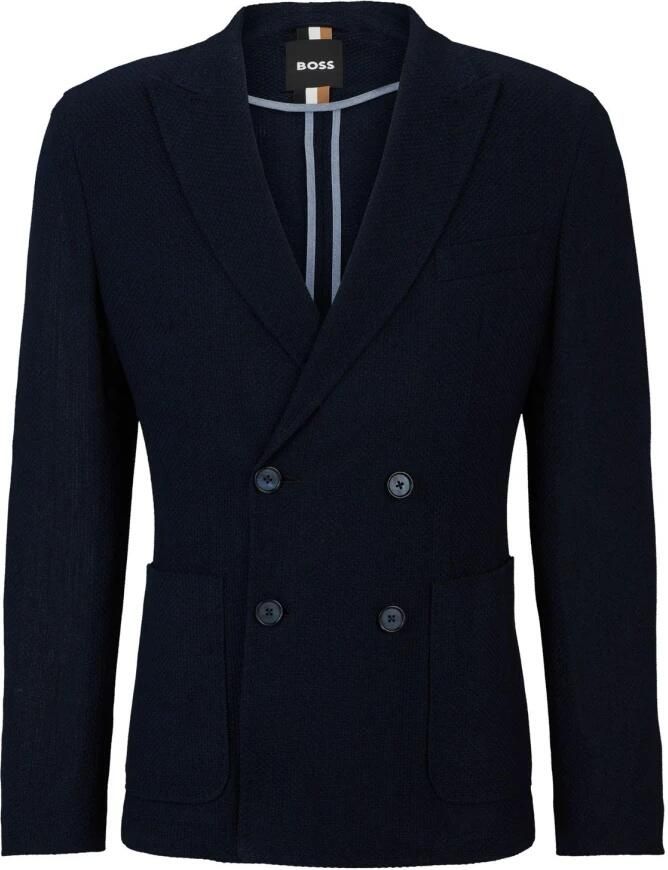 Hugo Boss Blauw Dubbelborst Lichtgewicht Geweven Jas Blue Heren - Foto 6